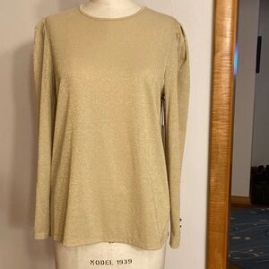 Liz Claiborne Shimmering Beige  Woodash w/Gold Long Sleeve Top
